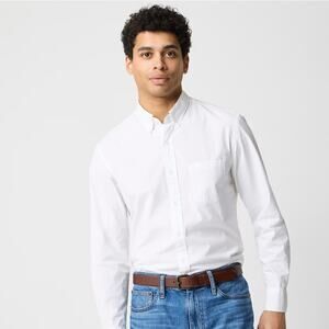 J.Crew Flex Washed Button Up Shirt Mens L White Classic Fit Long Sleeve Stretch